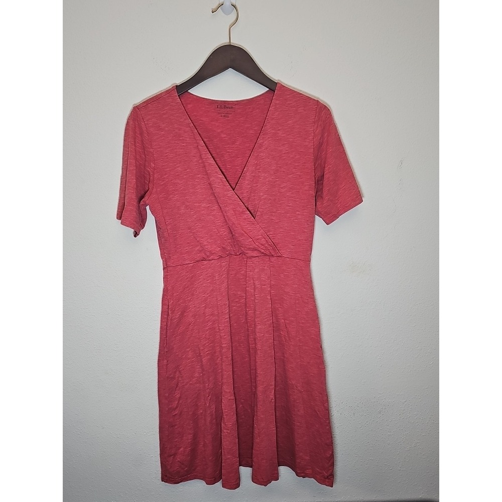 L.L. Bean‎ Size S Wrap Rose Crimson Pink Flare Dress Women's Stylish Modern